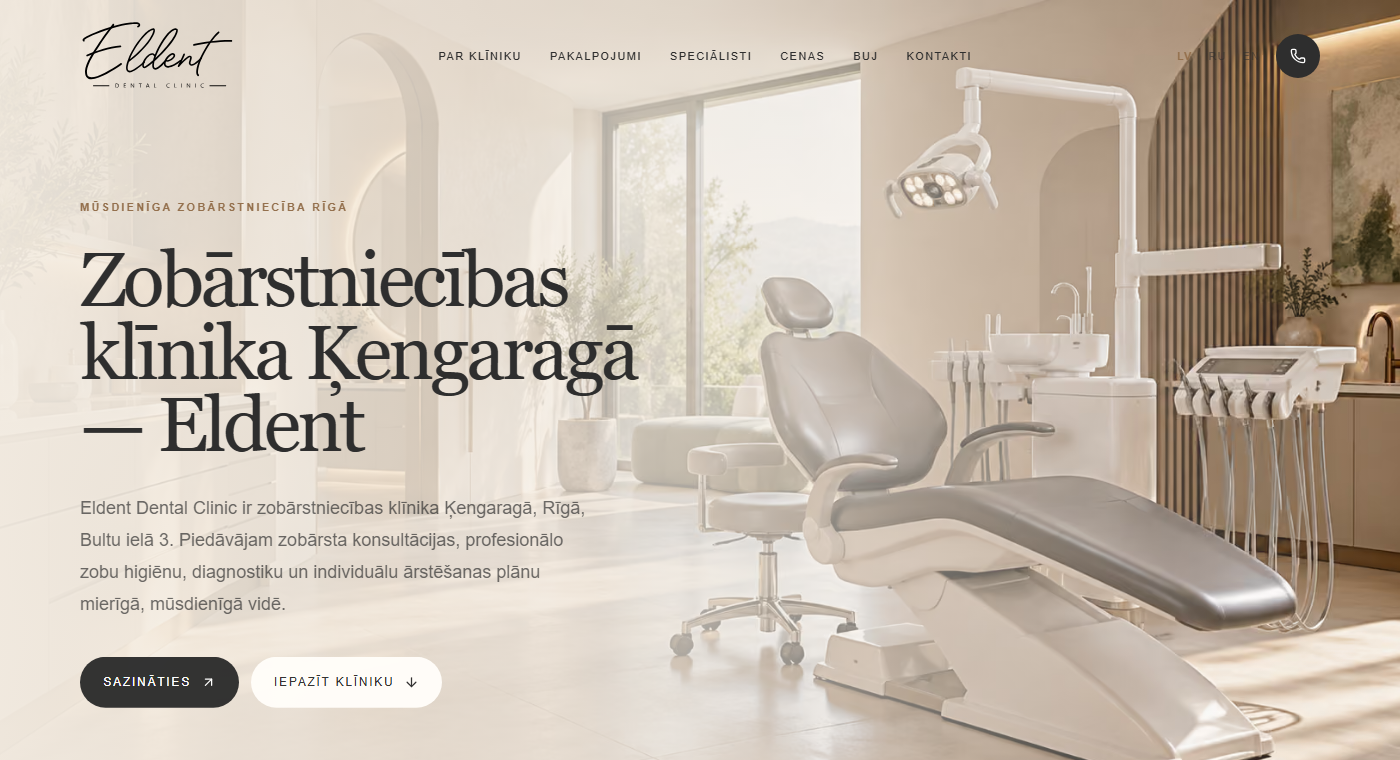 Eldent website homepage in Latvian